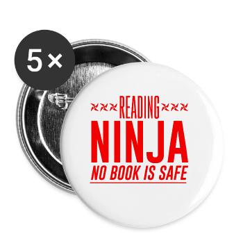 Lecture Ninja, aucun livre n’est sûr 2 - Lot de 5 grands badges (56 mm) - blanc - Devant
