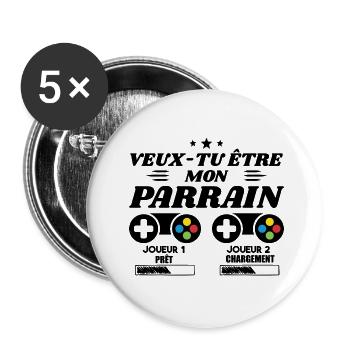 Willst du mein Pate sein? Gamer-Patenanfrage - Buttons groß 56 mm (5er Pack) - Weiß - Vorne