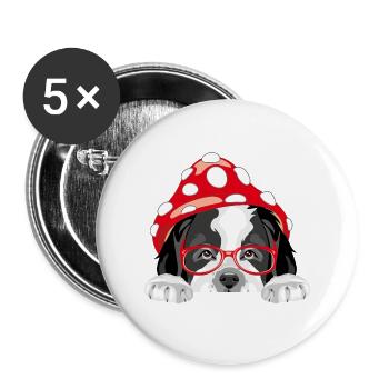 Cute peeking Saint Bernard dog with amanita hat - Buttons large 2.2''/56 mm (5-pack) - white - Front