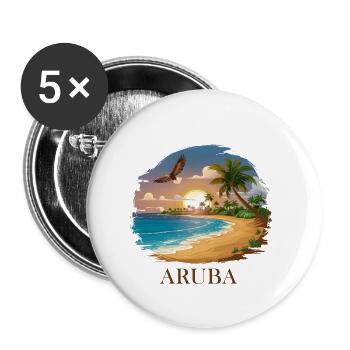 Traumstrand Sonnenuntergang Aruba - Buttons groß 56 mm (5er Pack) - Weiß - Vorne