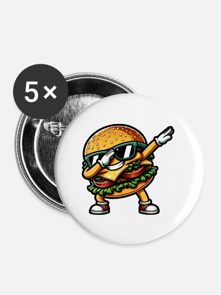 Hamburger & Cheeseburger Dabbing - Buttons groß 56 mm (5er Pack) - Weiß