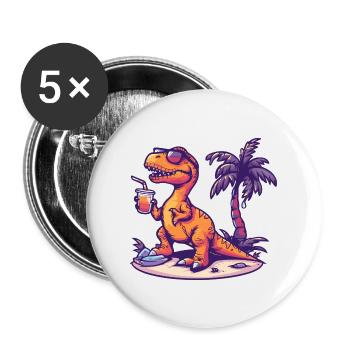 Dinosaure T-Rex Island Palm - Lot de 5 grands badges (56 mm) - blanc - Devant