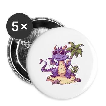 Dragon Summer Holiday - Buttons large 2.2''/56 mm (5-pack) - white - Front