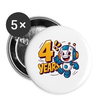Vier Jahre süßer kleiner Roboter Kindergeburtstag - Buttons groß 56 mm (5er Pack) - Weiß - Vorne