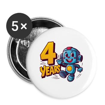 Vier Jahre süßer kleiner Roboter Kindergeburtstag - Buttons groß 56 mm (5er Pack) - Weiß - Vorne