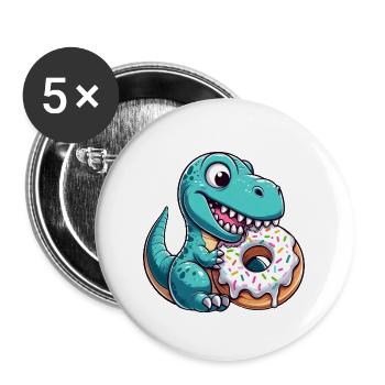 Dino T-Rex Bonbons aux beignets - Lot de 5 grands badges (56 mm) - blanc - Devant