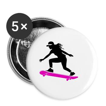 Skateboarding Woman Symbol Skateboard - Buttons large 2.2''/56 mm (5-pack) - white - Front