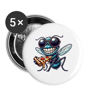Fliege Pizza Liebhaber Fast Food Cool - Buttons groß 56 mm (5er Pack) - Weiß - Vorne