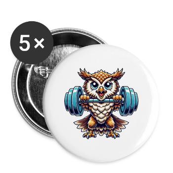 Owl Weight Weightlifting Strong Owl Fitness - Buttons large 2.2''/56 mm (5-pack) - white - Front