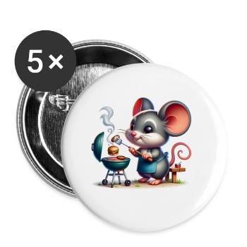 Cute BBQ Mouse - Buttons large 2.2''/56 mm (5-pack) - white - Front