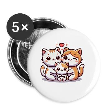 Loving Cat Family Mother And Father With One Child - Buttons large 2.2''/56 mm (5-pack) - white - Front
