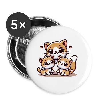 Parent chat aimant avec deux enfants mignons - Lot de 5 grands badges (56 mm) - blanc - Devant