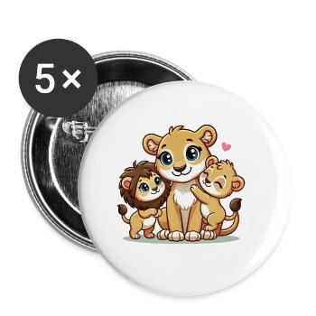 Loving Lion Mother With Two Cute Kids - Buttons large 2.2''/56 mm (5-pack) - white - Front