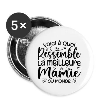 Cadeau Meilleure Mamie du Monde Cadeau Super Mamie - Lot de 5 grands badges (56 mm) - blanc - Devant