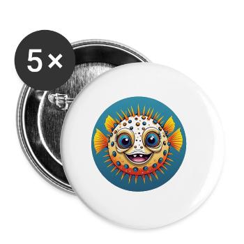 Poisson-globe coloré riant joyeux - Lot de 5 grands badges (56 mm) - blanc - Devant