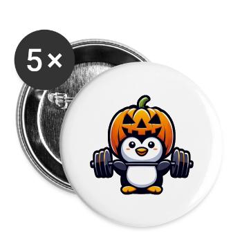 Halloween Penguin with Dumbbell Weightlifting Pumpkin - Buttons large 2.2''/56 mm (5-pack) - white - Front