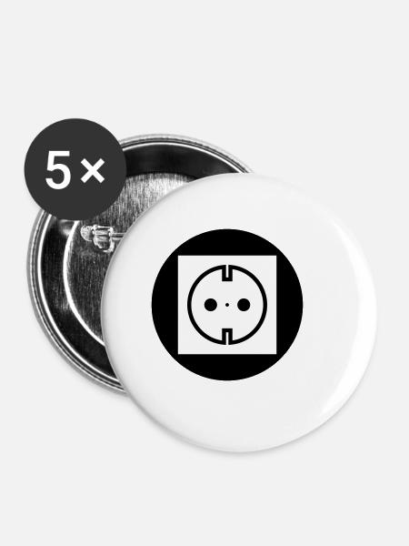 Steckdose Strom - Buttons groß 56 mm (5er Pack) - Weiß
