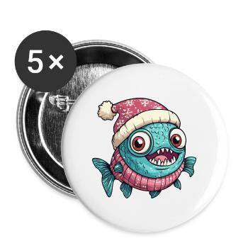 Piranha Fish Christmas - Buttons large 2.2''/56 mm (5-pack) - white - Front