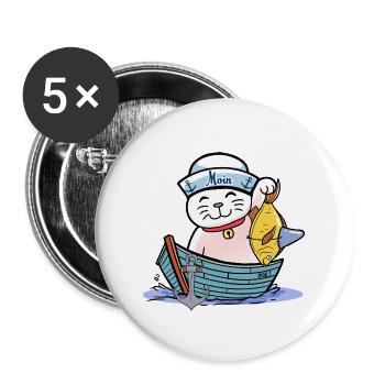 maritim Katze Katzen Matrose Moin Fisch Fischer - Buttons groß 56 mm (5er Pack) - Weiß - Vorne
