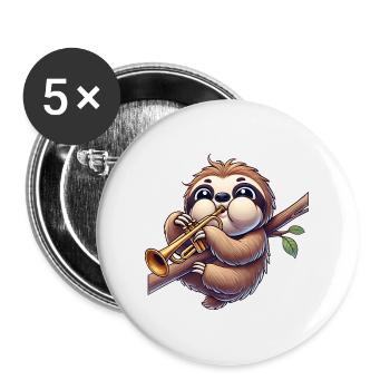 Sloth playing trumpet funny cartoon musician - Buttons large 2.2''/56 mm (5-pack) - white - Front
