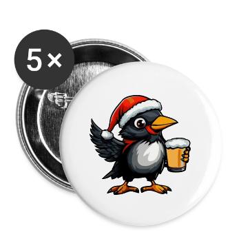 Rabe Krähe Weihnachten Bier - Buttons groß 56 mm (5er Pack) - Weiß - Vorne