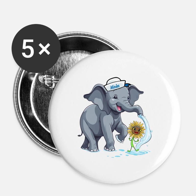 Elefant Elefanten maritim - Buttons groß 56 mm (5er Pack) - Weiß