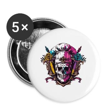 Koch Skull Skeleton Chef Crest - Buttons large 2.2''/56 mm (5-pack) - white - Front