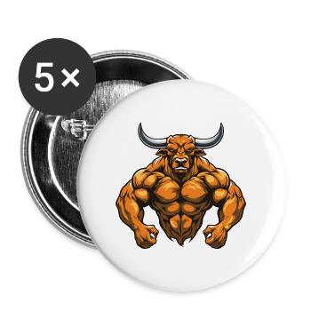 Bulle Stier Beast Bodybuilding Martial Arts MMA - Buttons groß 56 mm (5er Pack) - Weiß - Vorne