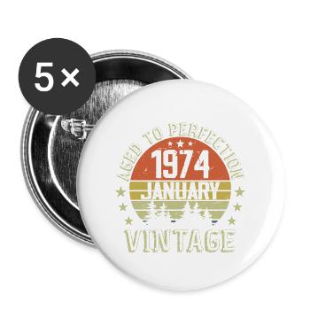 Geboren im Januar, Geburtstagsgeschenk Januar 1974 - Buttons groß 56 mm (5er Pack) - Weiß - Vorne