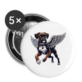 Eleganter Hund Engel Boxer mit Flügel Herz - Buttons groß 56 mm (5er Pack) - Weiß - Vorne