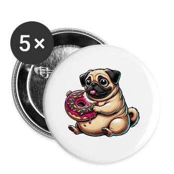 Cute Pug Donut Cartoon Dog - Buttons large 2.2''/56 mm (5-pack) - white - Front