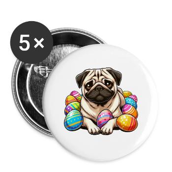 Süßer Mops Ostern Osterei Cartoon Relax Chill - Buttons groß 56 mm (5er Pack) - Weiß - Vorne