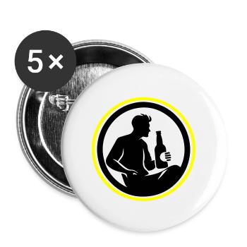 Flasche Bier Trinken Silhouette - Buttons groß 56 mm (5er Pack) - Weiß - Vorne