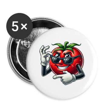 Coole Tomate Sonnenbrille Cartoon Veggie Spaß - Buttons groß 56 mm (5er Pack) - Weiß - Vorne