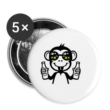 Monkey Drinking Funny Beer - Buttons large 2.2''/56 mm (5-pack) - white - Front