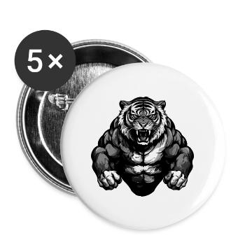 Musculation Tiger Muscles - Lot de 5 grands badges (56 mm) - blanc - Devant
