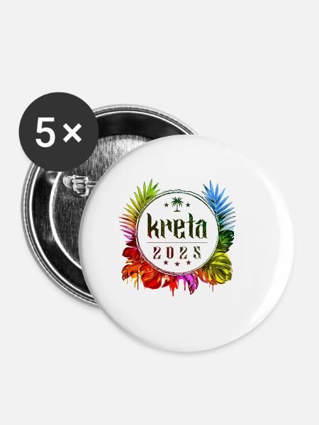 Kreta 2025 Bunt - Buttons groß 56 mm (5er Pack) - Weiß