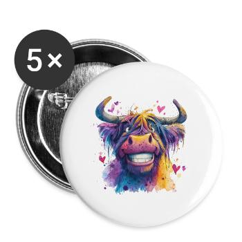 Funky Bunte Kuh in Aquarell - Buttons groß 56 mm (5er Pack) - Weiß - Vorne