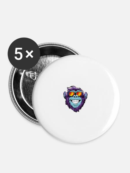 Malle Party Crew Affe Affe - Buttons groß 56 mm (5er Pack) - Weiß