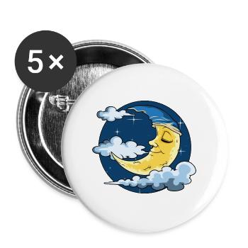 Mond Traum Träumer Schlafmütze für Kinder - Buttons groß 56 mm (5er Pack) - Weiß - Vorne