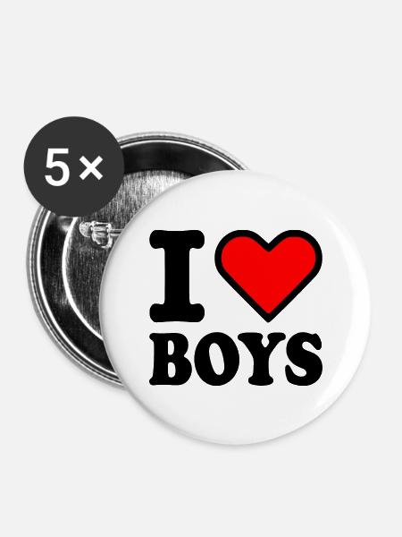 I love boys - Buttons groß 56 mm (5er Pack) - Weiß