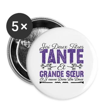 J'ai deux titres tante et Grande Sœur Cadeau . - Lot de 5 grands badges (56 mm) - blanc - Devant