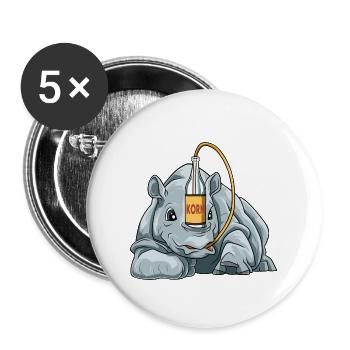 Lustiges Nashorn mit Korn - Buttons groß 56 mm (5er Pack) - Weiß - Vorne
