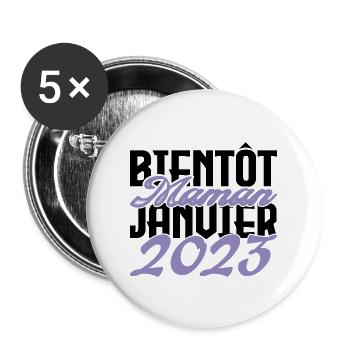 Annonce grossesse. bientôt Maman Janvier 2023.mama - Lot de 5 grands badges (56 mm) - blanc - Devant
