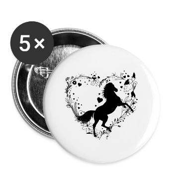 Horse Flowers and Hearts - Buttons large 2.2''/56 mm (5-pack) - white - Front