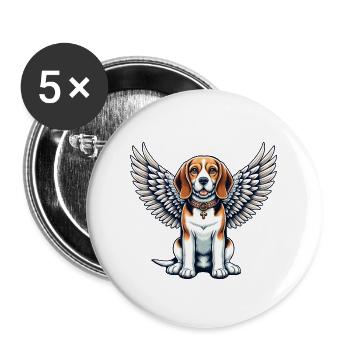 Beagle Angel - Cute Dog with Wings - Buttons large 2.2''/56 mm (5-pack) - white - Front