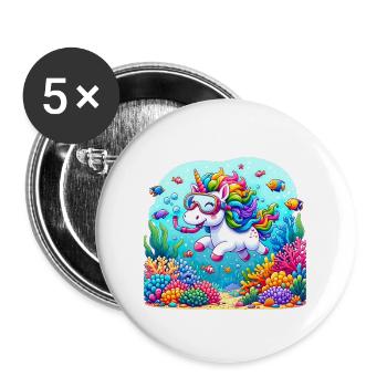 Unterwasserabenteuer Einhorn Korallenriffe - Buttons groß 56 mm (5er Pack) - Weiß - Vorne