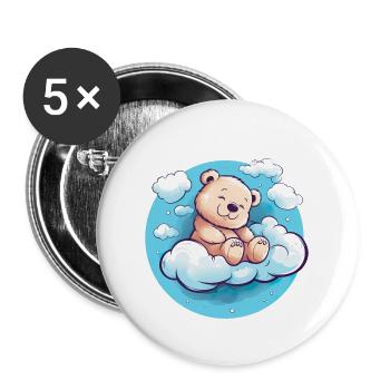 Niedlicher Bär Schlafen Wolken für Kinder - Buttons groß 56 mm (5er Pack) - Weiß - Vorne
