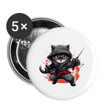 Japanische Katze Samurai Style für Katzen Fans - Buttons groß 56 mm (5er Pack) - Weiß - Vorne