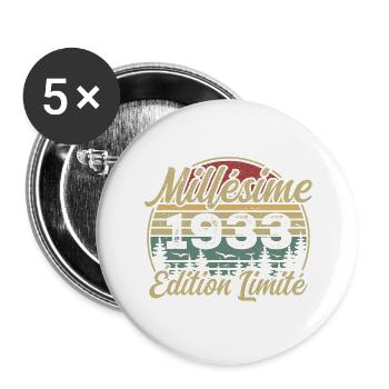 Millésime 1933 - Cadeau Pour le 91e Anniversaire - Lot de 5 grands badges (56 mm) - blanc - Devant